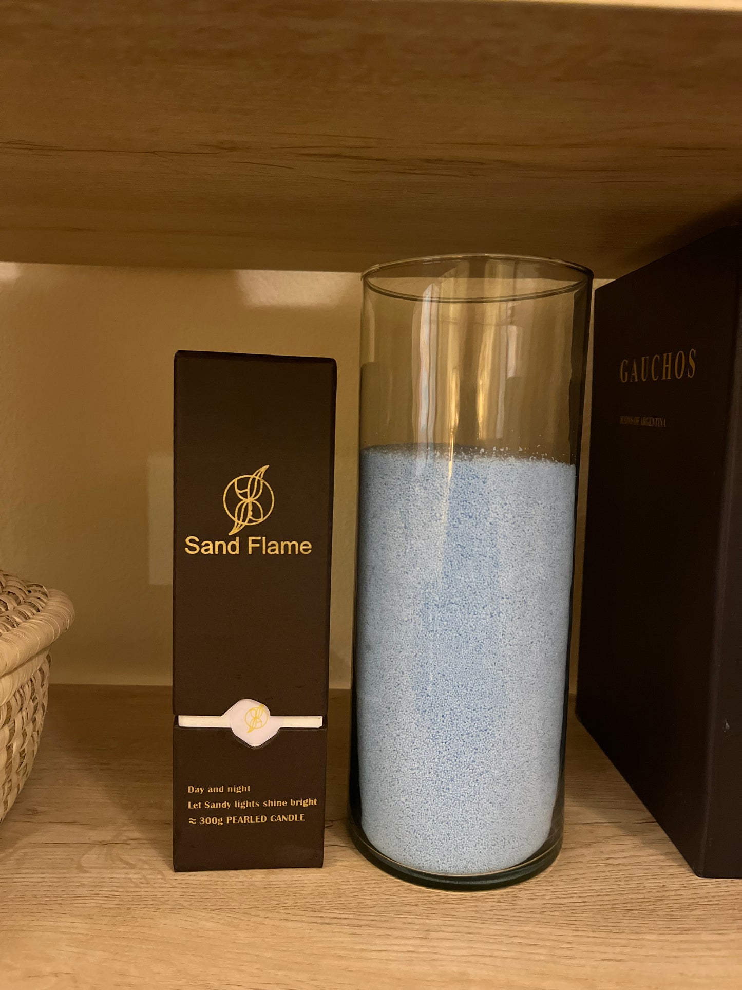 Sandy baby blue candle